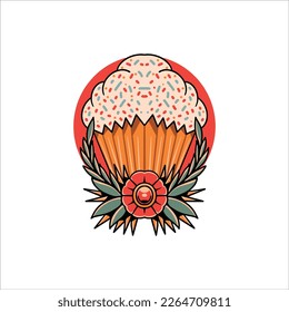 vintage cupcake tattoo vector design