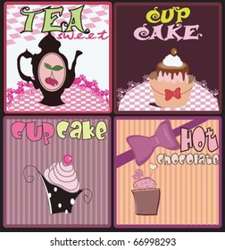 Vintage Cupcake and tea design Set.