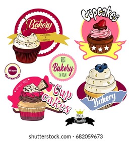 Vintage cupcakes bakery badges and labels.