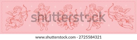 Vintage cupid angels decorative border illustration with bows and arrows.