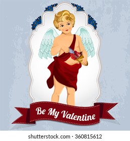 Vintage cupid illustration with flowers