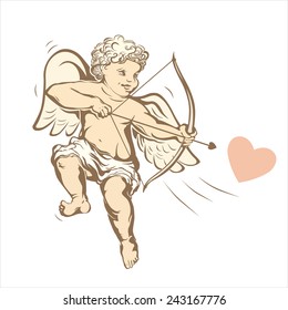 Vintage cupid on white. Vector 