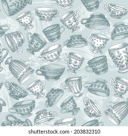 Vintage Cups Seamless Pattern