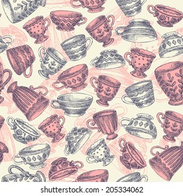 Vintage Cups Seamless Pattern