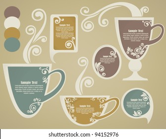 vintage cups, vector collection of frames for your messages