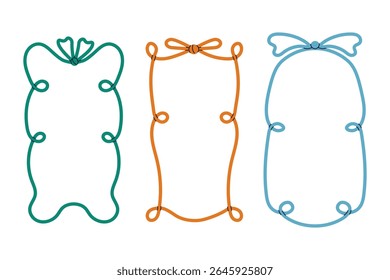 Vintage Curly Frames Set. Elegant Decorative Retro Borders Collection with tied bow swirl wave loop elements. Vector illustration in flat style