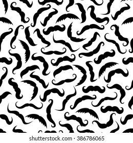 Vintage curly mustaches seamless pattern with black silhouettes of french stylized moustaches on white background. Great for textile print or barber shop interior design