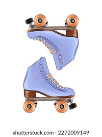 Vintage curly roller skates from multicolored paints. Splash of watercolor, colored drawing, realistic. Vector illustration of paints