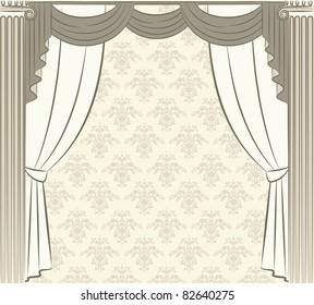The vintage curtain. Vector