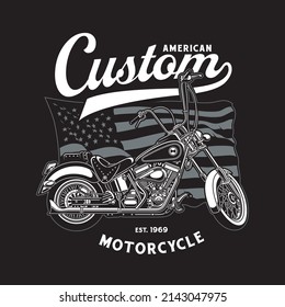 Vintage Custom American Motorcycle Emblem On Black