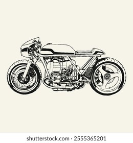 Vintage Custom Cafe Racer Motorcycle Illustration