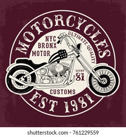 vintage custom made chopper motorcycle illustration, vector, typography