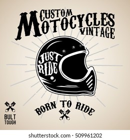 Vintage Custom Motocycles Helmet Vector Label