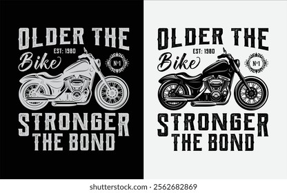 Vintage Custom motorbike t-shirt design vintage monochrome badge with motorcycle on dark and light backgrounds isolated vector