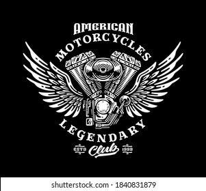 Vintage custom motorcycle emblems, labels, badges, logos, prints, templates. Layered, isolated on black background