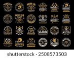 Vintage custom motorcycle logo sign badge vector collection. Motorcycle garage and mechanic logo with retro style vector design. Motorbike parts logo vector bundle