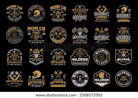 Vintage custom motorcycle logo sign badge vector collection. Motorcycle garage and mechanic logo with retro style vector design. Motorbike parts logo vector bundle