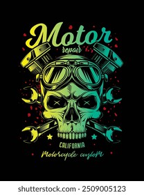 Cartel de motocicleta personalizado de Antiguas. Ilustración vectorial original en estilo vintage. Dibujado a mano, no AI