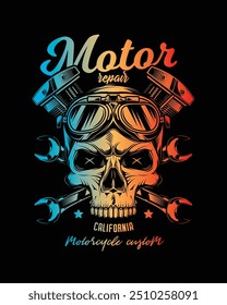 Cartel de motocicleta personalizado de Antiguas. Ilustración vectorial original en estilo vintage. Diseño de camiseta. Dibujado a mano, no AI