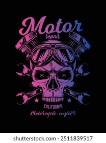 Cartel de motocicleta personalizado de Antiguas. Ilustración vectorial original en estilo vintage. Diseño de camiseta. Dibujado a mano, no AI