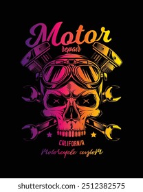 Cartel de motocicleta personalizado de Antiguas. Ilustración vectorial original en estilo vintage. Diseño de camiseta. Dibujado a mano, no AI