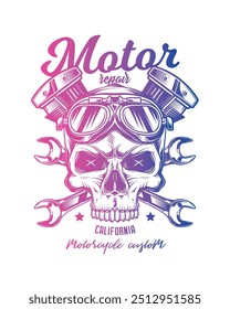 Cartel de motocicleta personalizado de Antiguas. Ilustración vectorial original en estilo vintage. Diseño de camiseta. Dibujado a mano, no AI