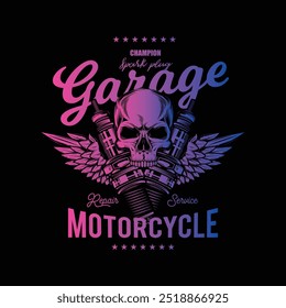 Vintage Custom Motorcycle Poster. Original vector illustration in vintage style isolated on black background. T-shirt design. Hand drawn, not by AI!
