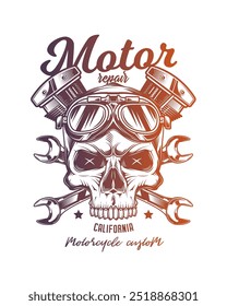 Cartel de motocicleta personalizado de Antiguas. Ilustración vectorial original en estilo vintage aislado sobre fondo blanco. Diseño de camiseta. ¡Dibujado a mano, no por la IA!