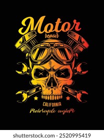 Cartel de motocicleta personalizado de Antiguas. Ilustración vectorial original en estilo vintage aislado sobre fondo negro. Diseño de camiseta. ¡Dibujado a mano, no por la IA!