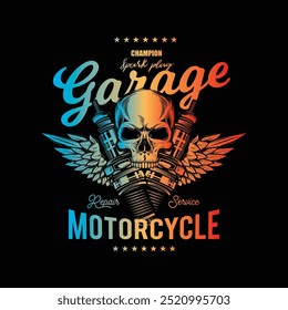 Vintage Custom Motorcycle Poster. Original vector illustration in vintage style isolated on black background. T-shirt design. Hand drawn, not by AI!