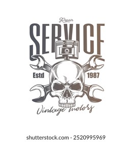 Vintage Custom Motorcycle Poster. Original vector illustration in vintage style isolated on white background. T-shirt design. Hand drawn, not by AI!