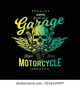 Vintage Custom Motorcycle Poster. Original vector illustration in vintage style isolated on black background. T-shirt design. Hand drawn, not AI