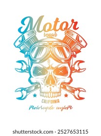 Vintage custom motorcycle poster. Original vector illustration in vintage style isolated on white background. T-shirt design. Hand drawn, not AI