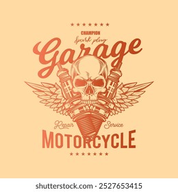Cartaz de motocicleta personalizado vintage. Ilustração vetorial original em estilo vintage isolado no fundo claro. Design de camiseta. Desenhado à mão, não com IA