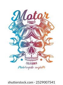 Cartaz de motocicleta personalizado vintage. Ilustração vetorial original em estilo vintage isolado no fundo branco. Design de camiseta. Desenhado à mão, não com IA