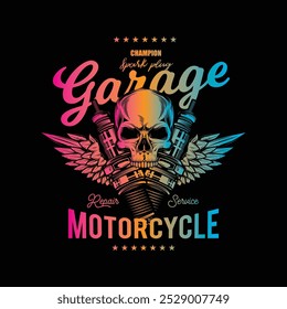 Vintage Custom Motorcycle Poster. Original vector illustration in vintage style isolated on black background. T-shirt design. Hand drawn, not AI