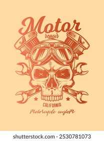 Vintage custom motorcycle poster. Original vector illustration in vintage style isolated on light background. T-shirt design. Hand drawn, not AI