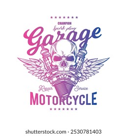 Vintage Custom Motorcycle Poster. Original vector illustration in vintage style isolated on black background. T-shirt design. Hand drawn, not AI
