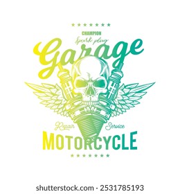 Vintage Custom Motorcycle Poster. Original vector illustration in vintage style isolated on black background. T-shirt design. Hand drawn, not AI