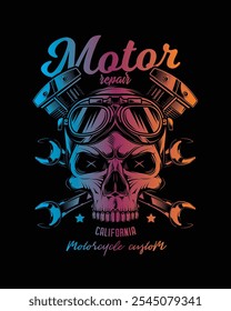 Vintage custom motorcycle poster. Original vector illustration in vintage style isolated on black background. T-shirt design. Hand drawn, not AI