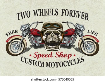 Vintage custom motorcycle  poster , t-shirt  print.