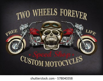 Vintage custom motorcycle  poster , t-shirt  print.