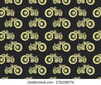 Vintage custom motorcycle vector set collage with Vibrant pastel yellow and grey colors and worn out effect pattern at background