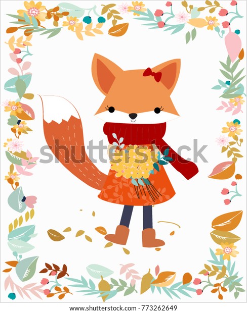 Vintage Cute Baby Fox Wolf Girl Stock Vector Royalty Free 773262649