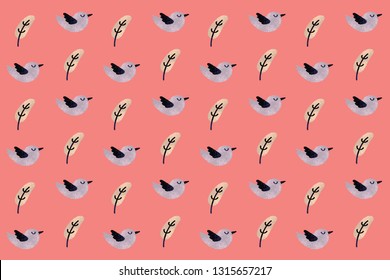 Vintage with cute bird and feather Patterns texture vector design
