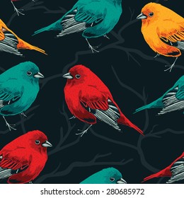 Vintage Cute Bird seamless pattern