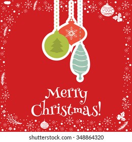 Vintage Cute Christmas card with calligraphy and Winter Holiday Elements. Greeting hand drawn illustration for Xmas.