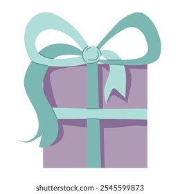 Vintage cute Christmas gift, Birthday present, gift box with ribbons, vector illustration in flat style. Gift box icon