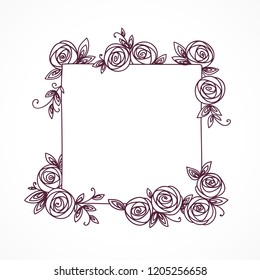 Vintage cute floral frame. Hand drawn illustration for for wedding, greeting, birthday decoration design