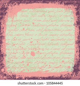 Vintage cute handwrinigs seamless pattern with grunge frame and stains. Vector.